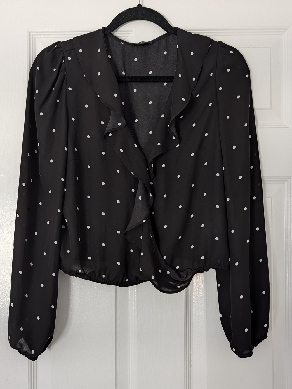 Dynamite Black Polka Dot Ruffle Blouse